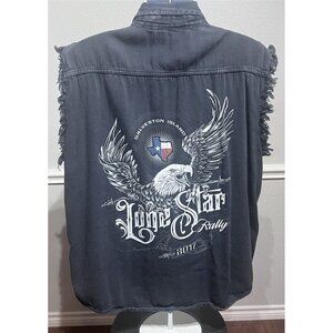 2017 Lone Star Galveston Island Biker Rally Cut-Off Button Up Mens Shirt XL
